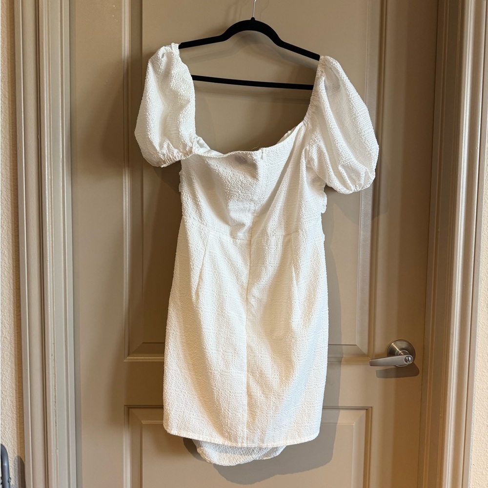 PrettyLittleThing White Puff Sleeve Mini Dress